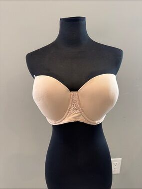 Vanity Fair Beige Strapless Bandeau Bra with Lace Accent